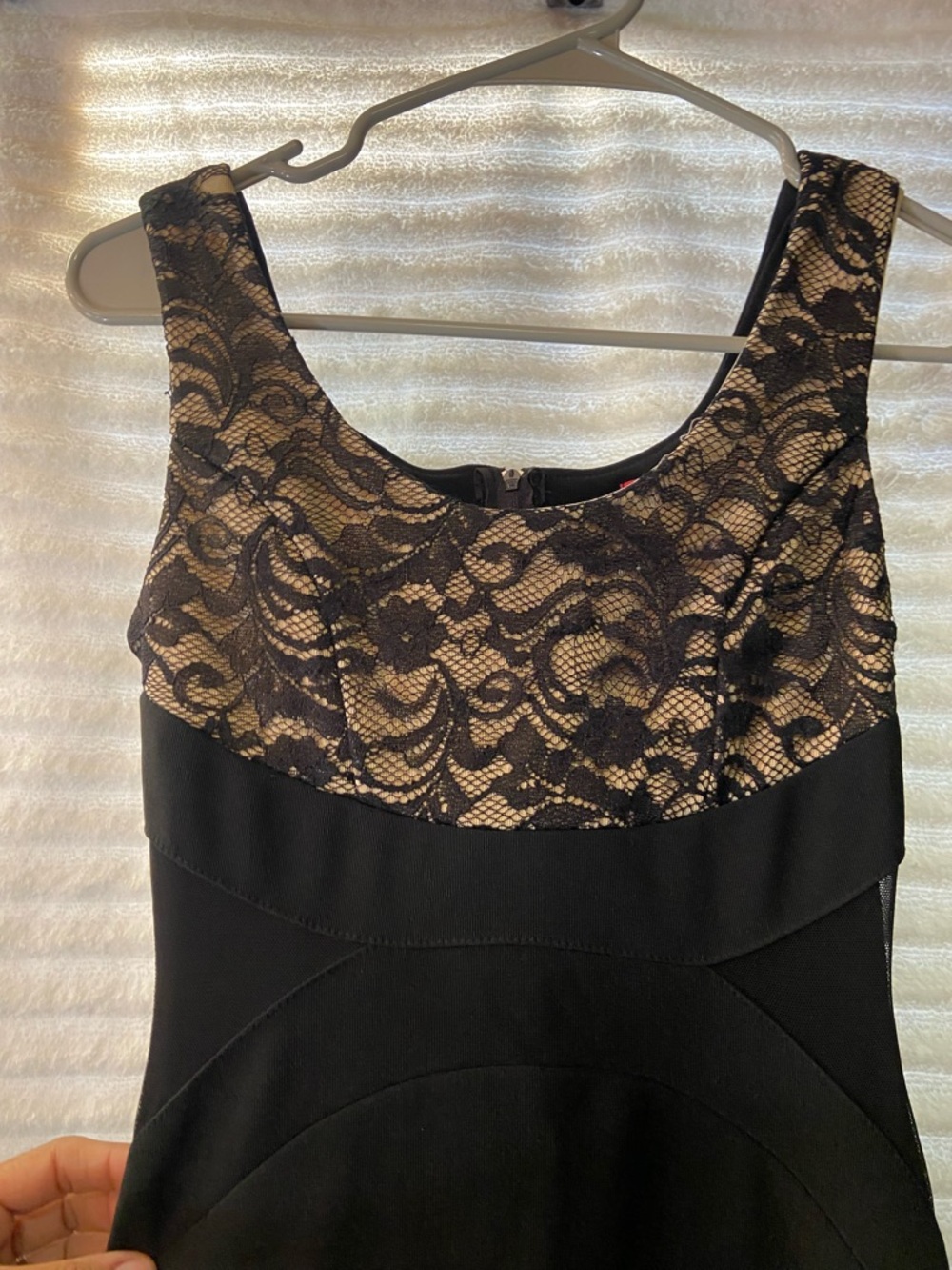 Ruby Rox Black Lace Dress with Nude Underlay